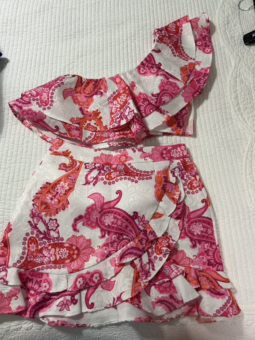 Girls Pink & Orange Paisley Ruffle Dress Set